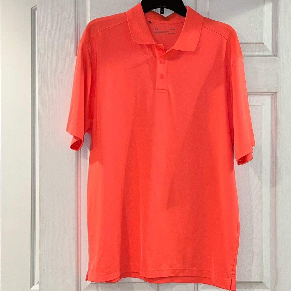 Men’s size XL, Bright Orange, Under Armour Heatgear Polo, Loose Fit